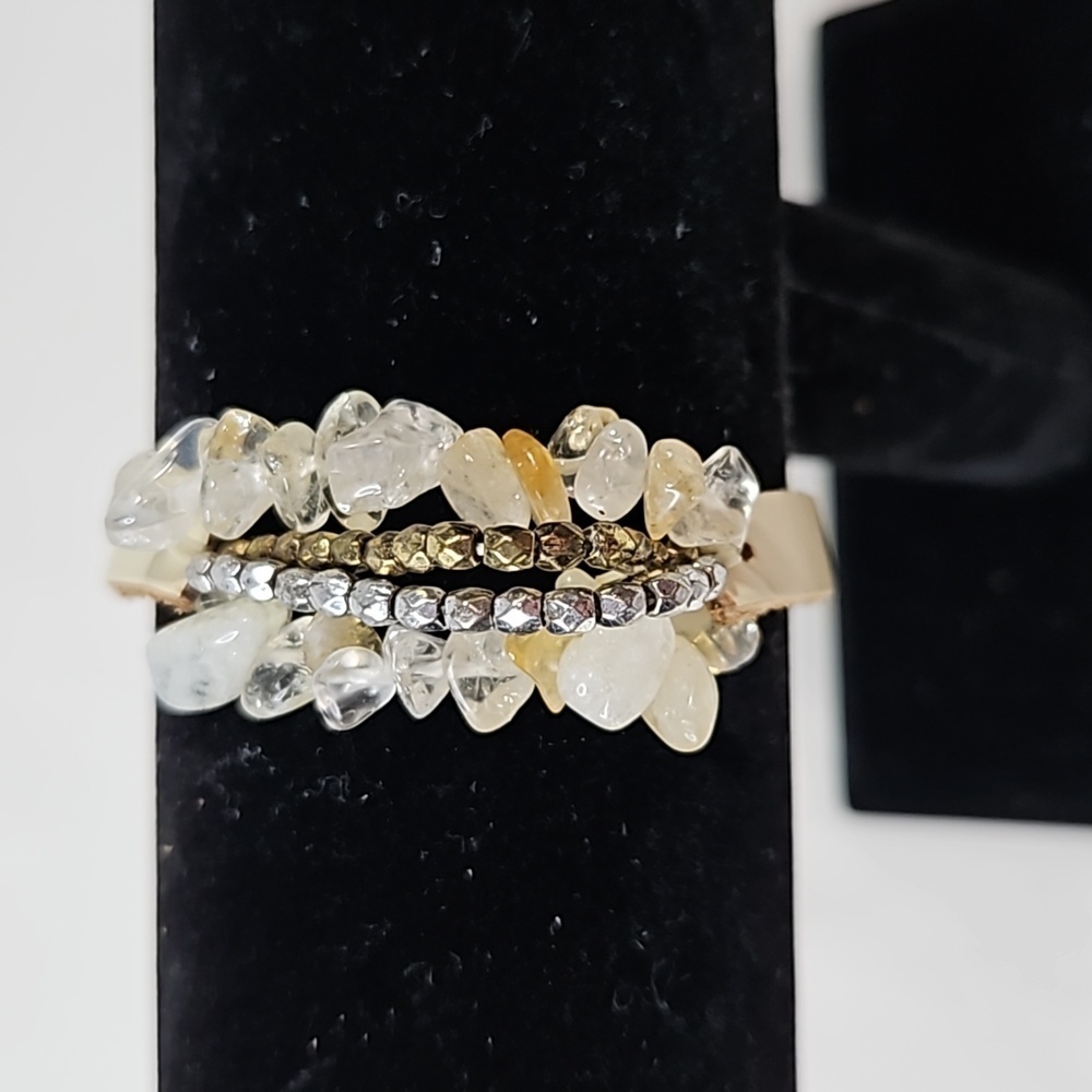 Cream Leather & Stone Bracelet